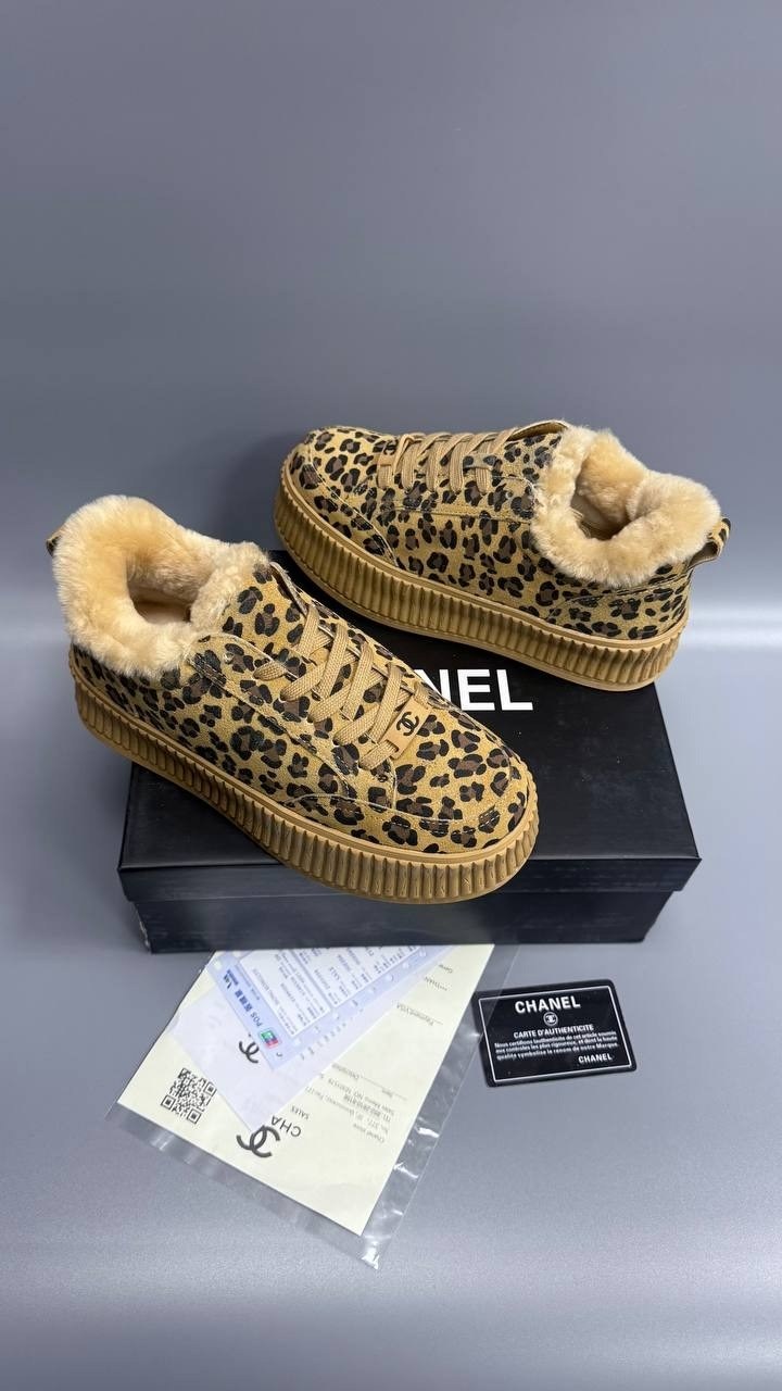 ,кеды chanel,женская ,леопардовые кроссовки,высокие теплые кеды шанель