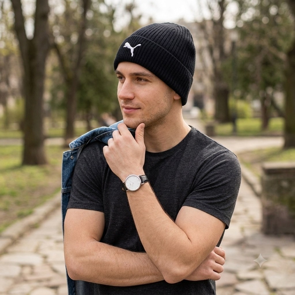шапка puma,шапка мужская,шапка,шапка для мужчин,шапка бини мужская puma 22848 черная