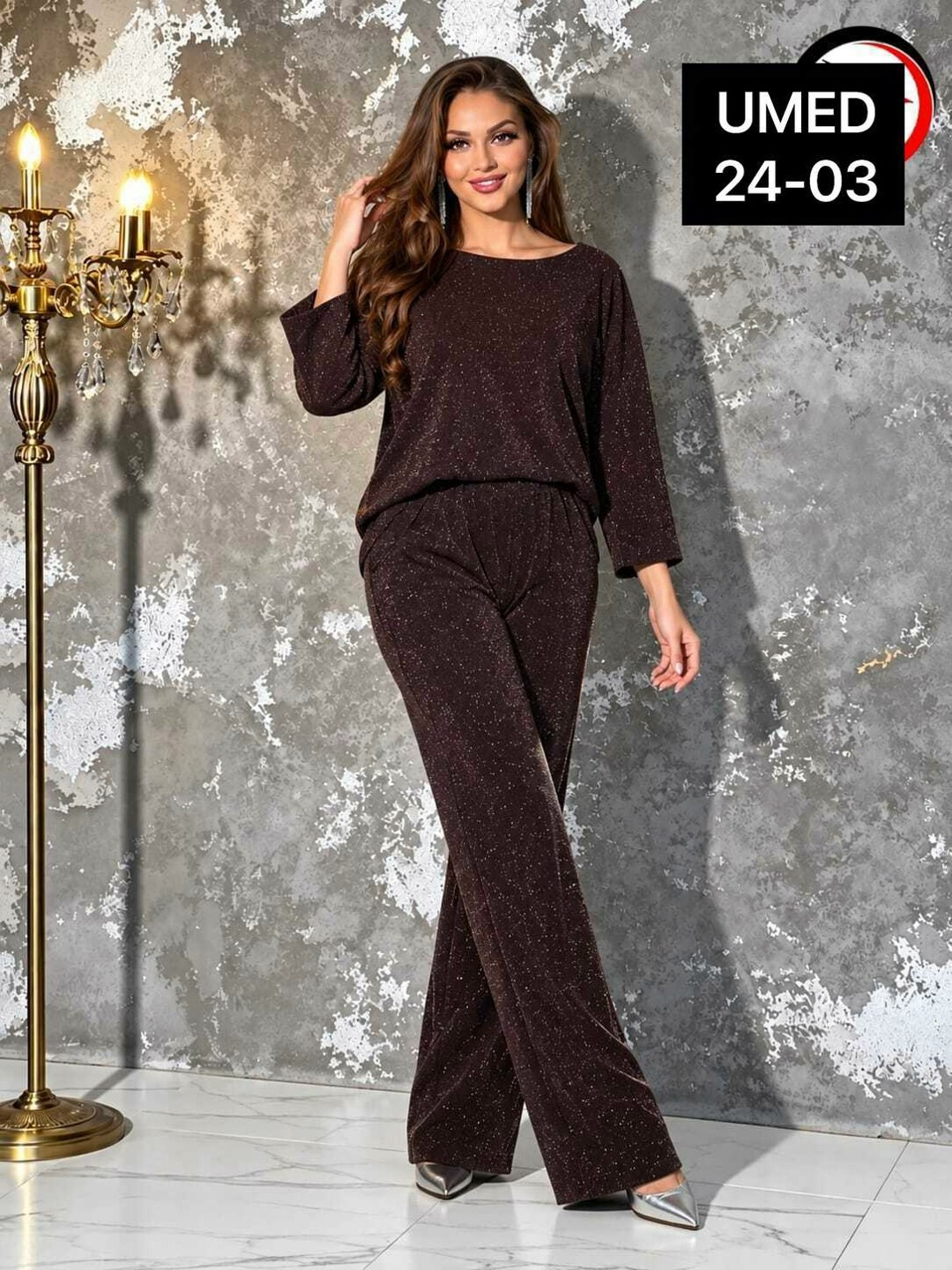 костюм из струящейся ткани с люрексом liona style 919,костюм женский,костюм с люрексом,женские брючные костюмы,костюм брючный праздничный