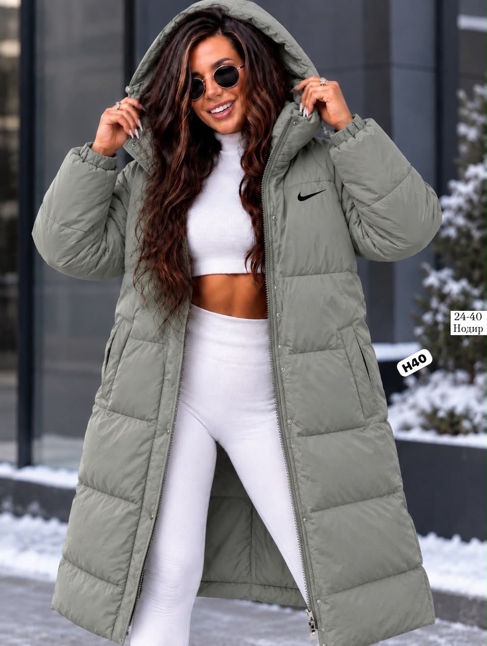 пуховик nike,женский пуховик nike,куртка зимняя длинная с капюшоном nike,куртка зимняя nike длинная женская,куртка удлиненная женская найк