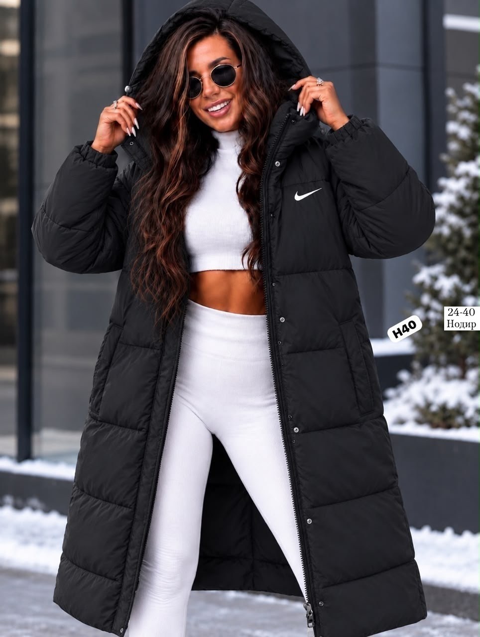пуховик nike,женский пуховик nike,куртка зимняя длинная с капюшоном nike,куртка зимняя nike длинная женская,куртка удлиненная женская найк
