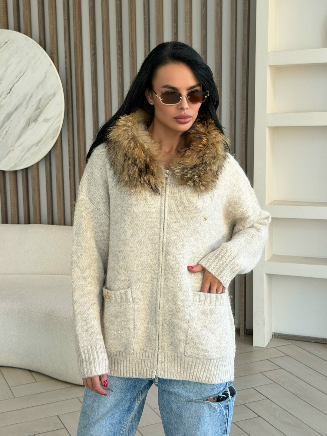 кардиган альпака,кофта с мехом,женская кофта,кардиган,меховая куртка
