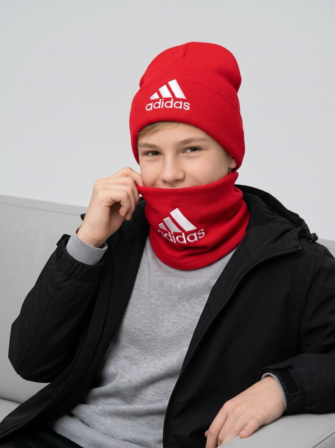 снуд adidas,комплект шапка снуд,шапка и снуд,шапка мужская adidas,шапка для детей