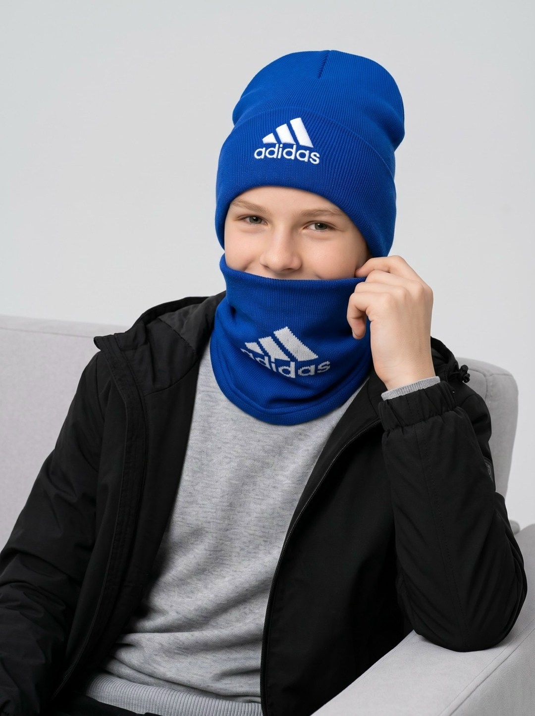 снуд adidas,комплект шапка снуд,шапка и снуд,шапка мужская adidas,шапка для детей