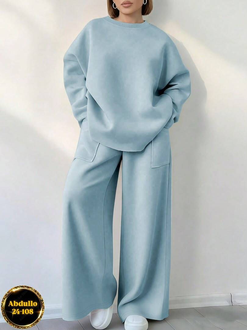 костюм женский elenatex к-228 черный 54 ru,костюм женский,костюм на флисе,костюм женский на флисе,костюм с брюками палаццо