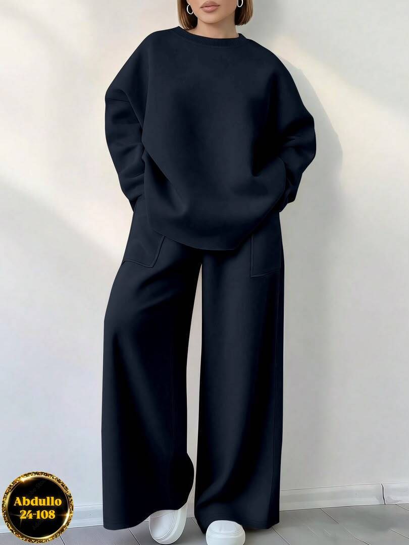 костюм женский elenatex к-228 черный 54 ru,костюм женский,костюм на флисе,костюм женский на флисе,костюм с брюками палаццо