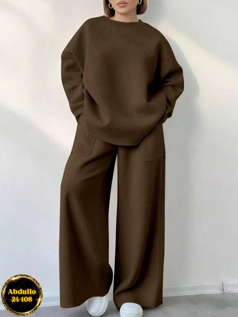 костюм женский elenatex к-228 черный 54 ru,костюм женский,костюм на флисе,костюм женский на флисе,костюм с брюками палаццо