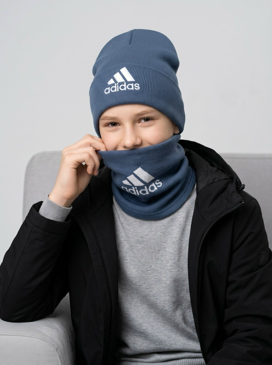 снуд adidas,комплект шапка снуд,шапка и снуд,шапка мужская adidas,шапка для детей