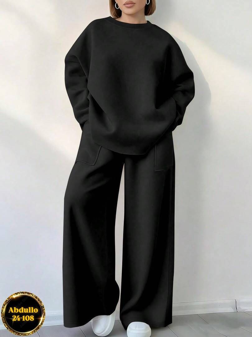 костюм женский elenatex к-228 черный 54 ru,костюм женский,костюм на флисе,костюм женский на флисе,костюм с брюками палаццо