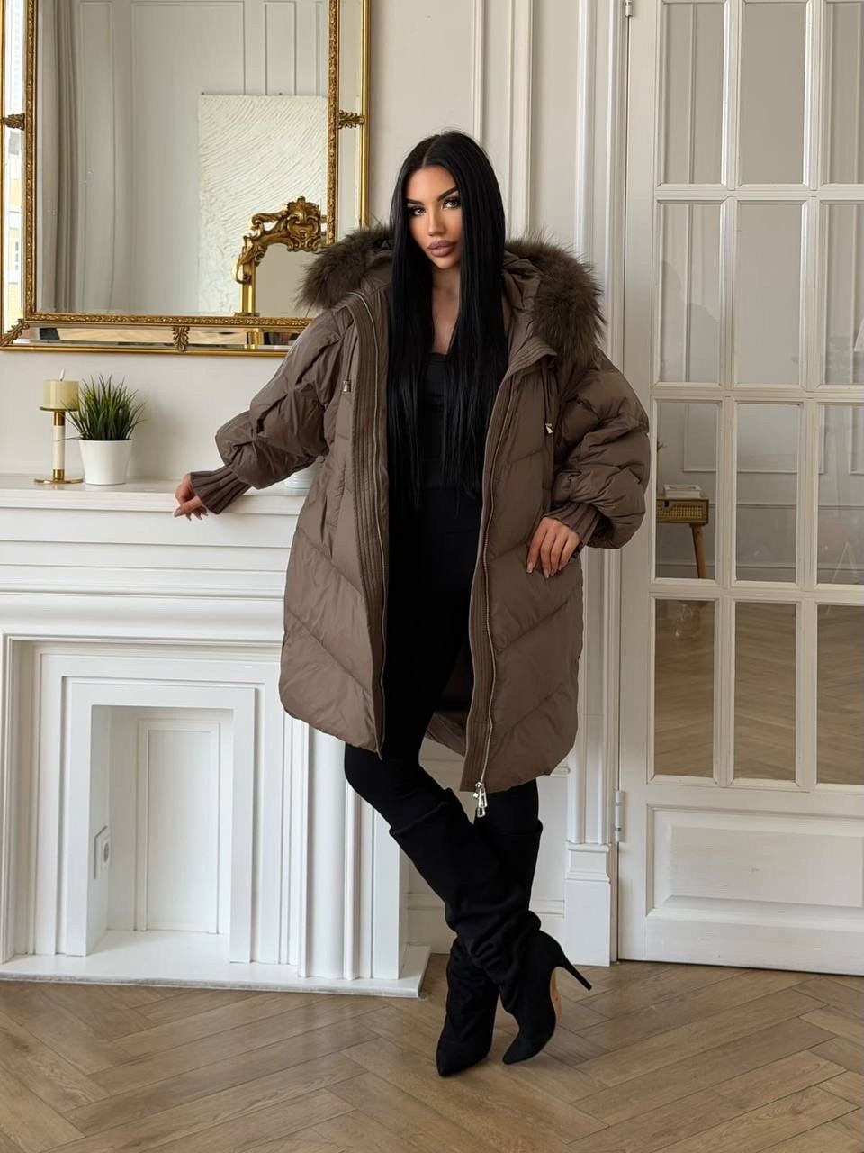 куртка max mara с натуральным мехом,стильные пуховики,куртка пуховик зимняя,пуховик,женский пуховик