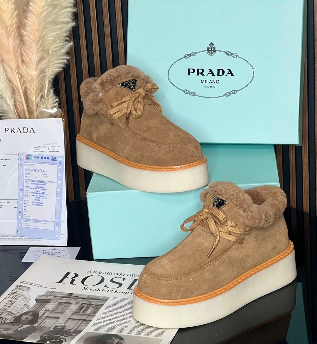 ,замшевые женские ботинки с мехом prada черные,угги прада,ботинки женские зимние prada на меху premium,угги prada