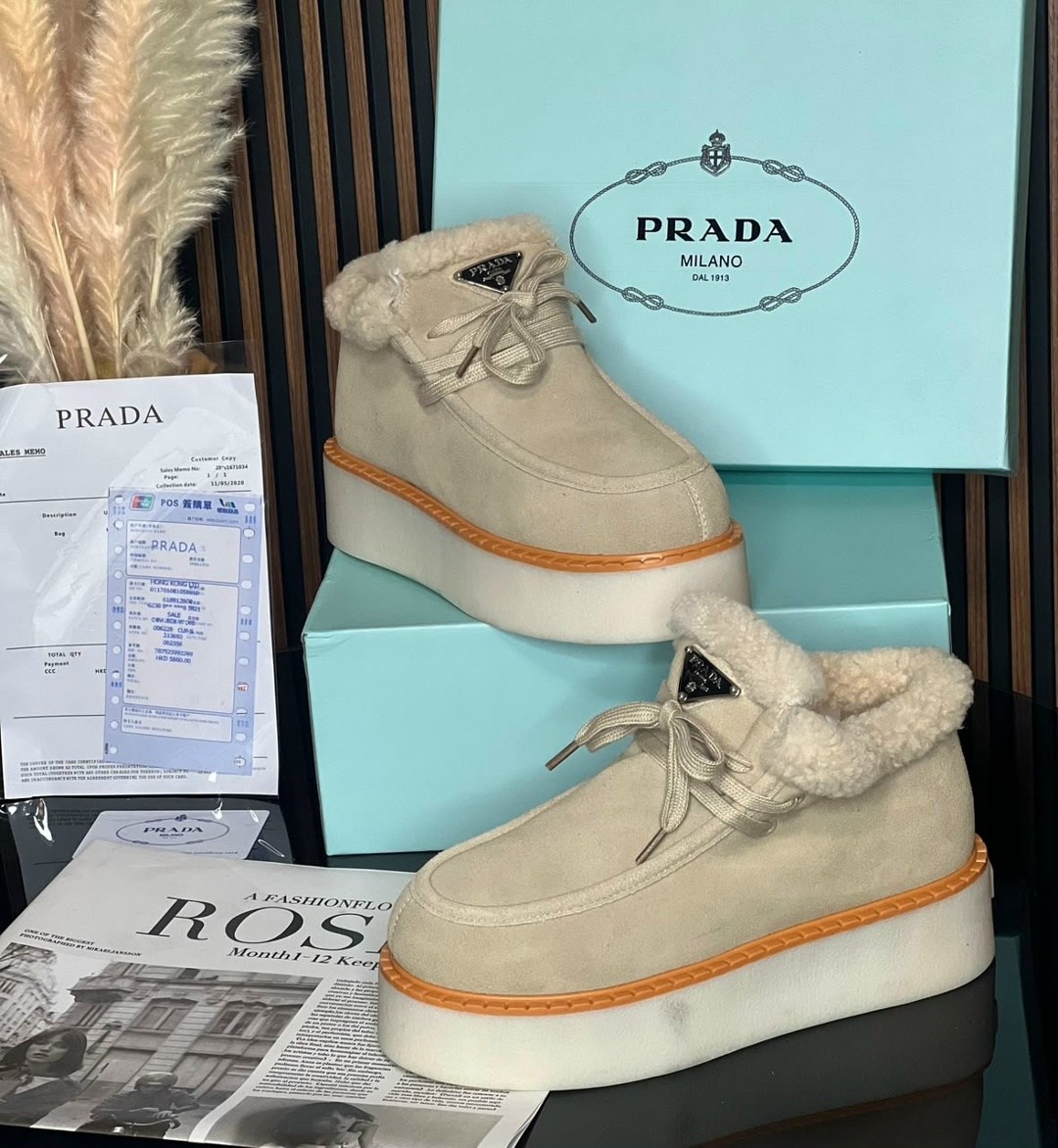 ,замшевые женские ботинки с мехом prada черные,угги прада,ботинки женские зимние prada на меху premium,угги prada
