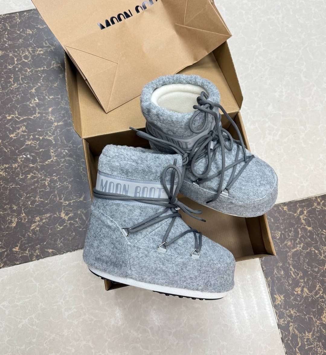 ботинки unisex moon boot icon low felt серый,зимние ботинки moon boot,зимние ботинки moon boot серебряный,,низкие фетровые ботинки icon на шнуровке moon boot серый