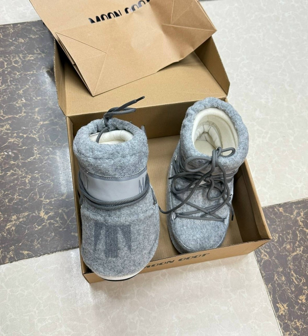 ботинки unisex moon boot icon low felt серый,зимние ботинки moon boot,зимние ботинки moon boot серебряный,,низкие фетровые ботинки icon на шнуровке moon boot серый