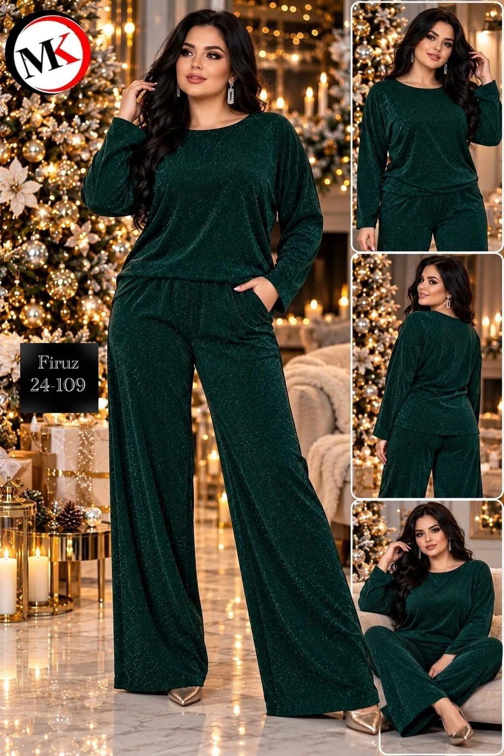 костюм liona style 919 зеленый,изумрудный трикотаж с люрексом,костюм с брюками,костюм для женщин,женские костюмы