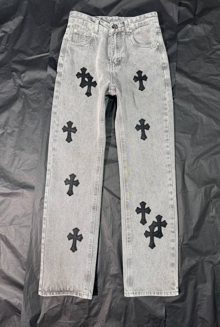 джинсы с крестами chrome hearts,джинсы chrome hearts,джинсы с крестами,chrome hearts jeans,cross patchwork black vintage levi’s denim jeans