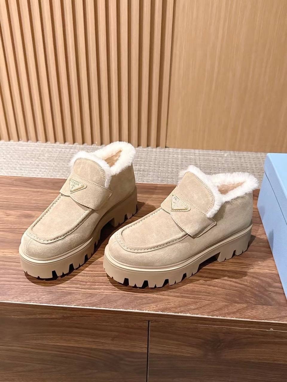 ,лоферы prada,женская ,меховая ,теплая