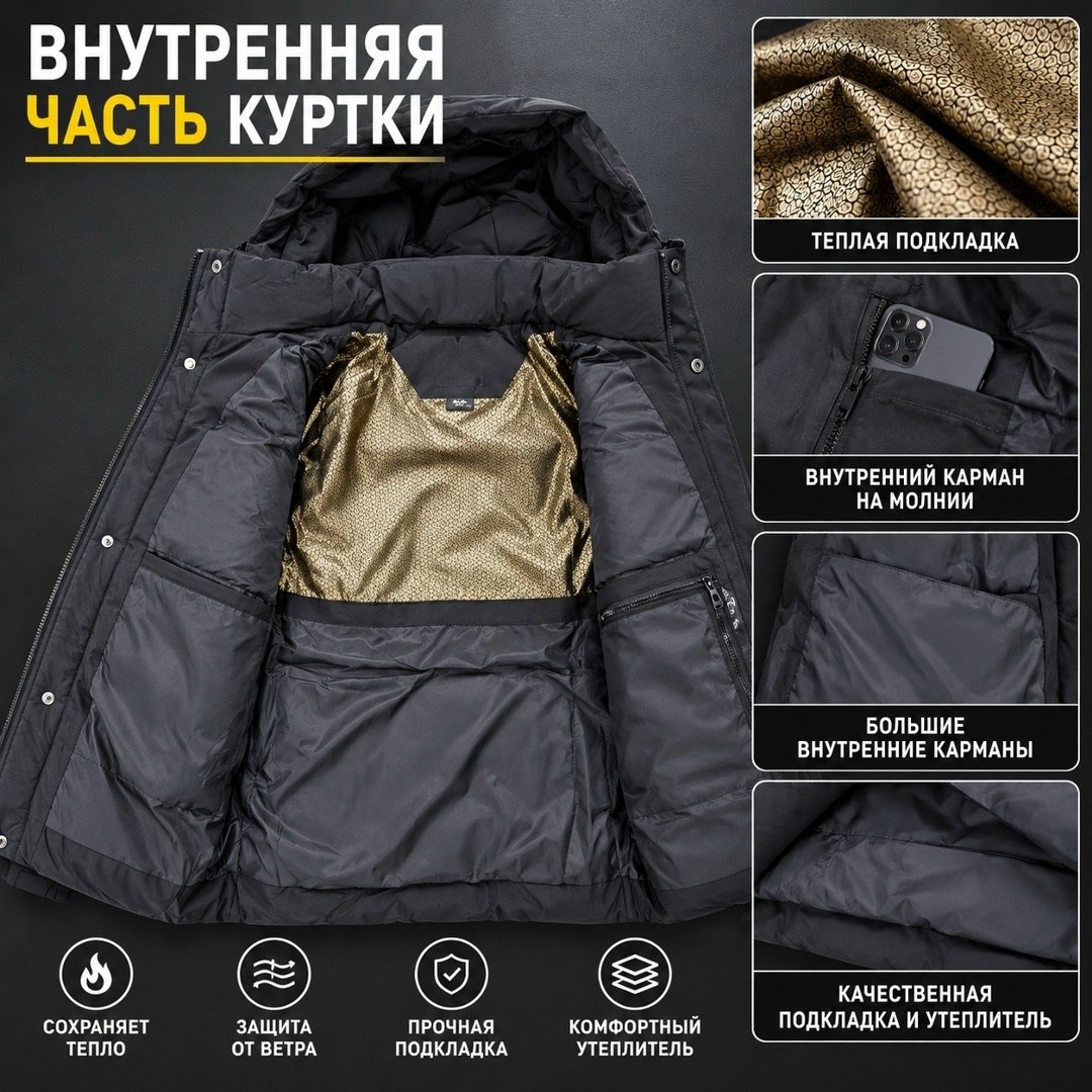пуховик повседневный,теплая куртка,куртка с подкладкой,куртка с карманом,мужская зимняя куртка