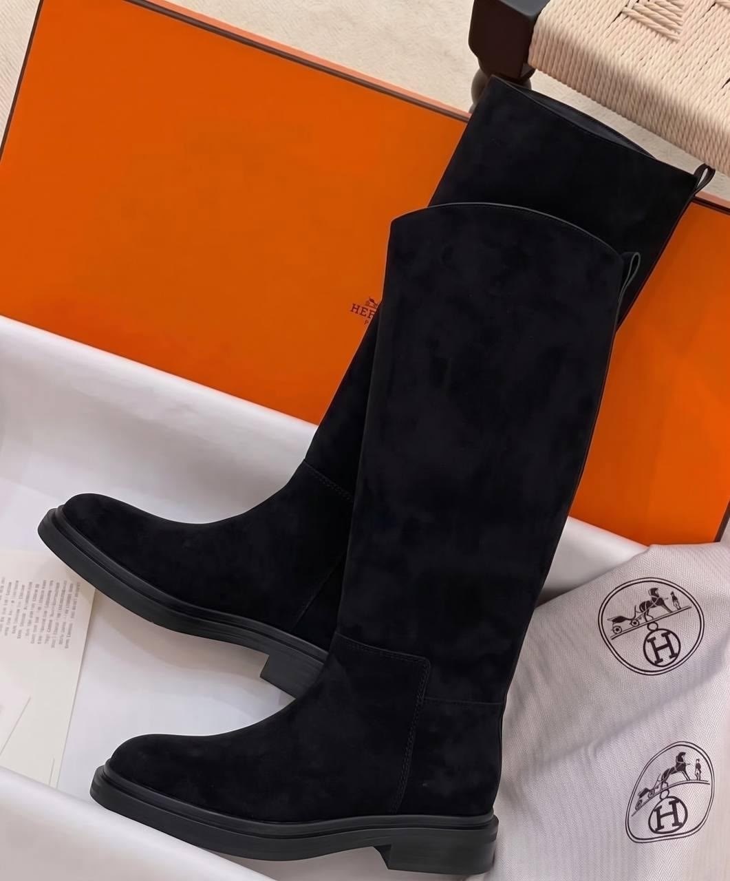 замшевые сапоги,сапоги hermes,сапоги женские hermes,сапоги эрмес женские,сапоги женские черные