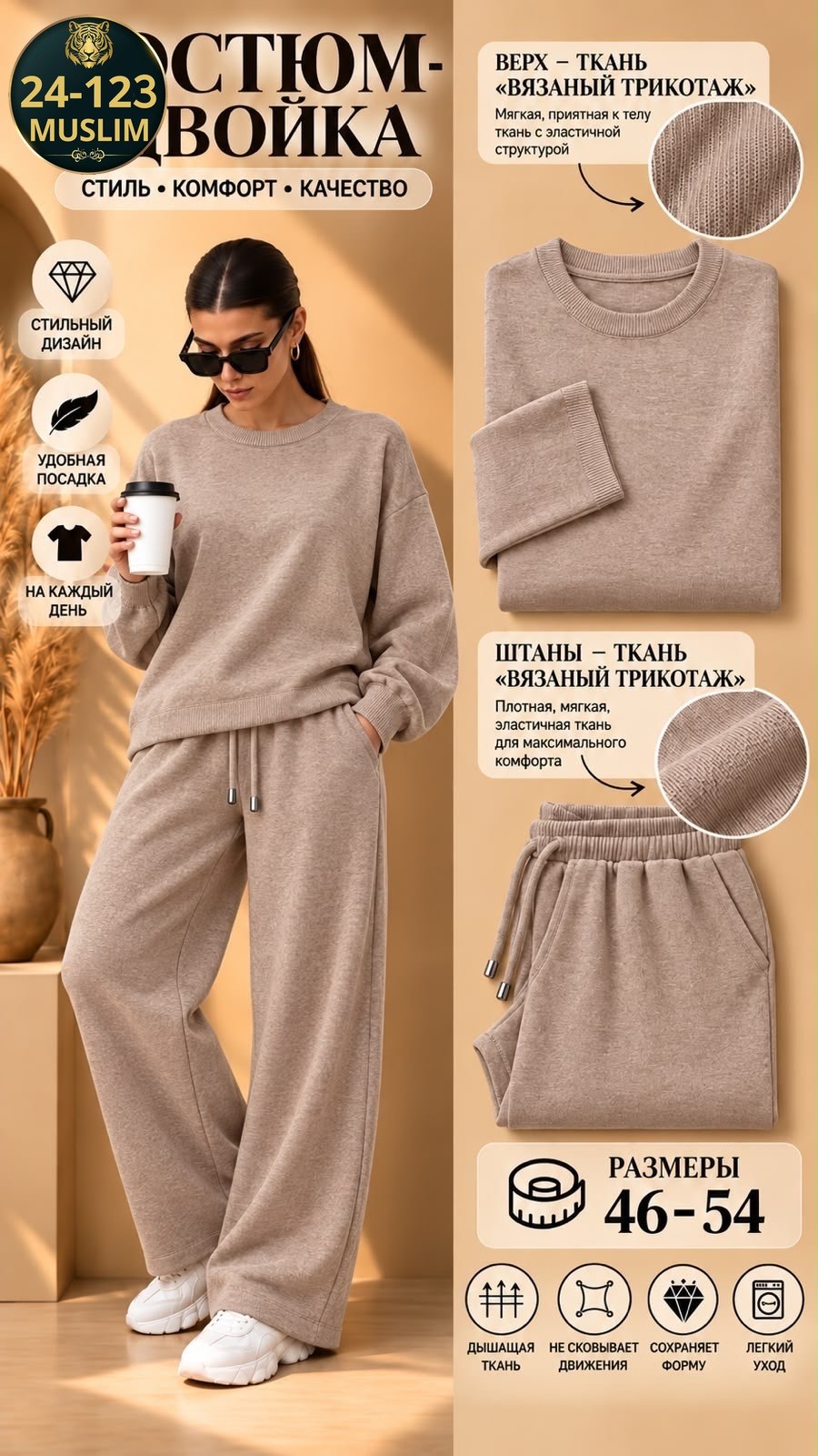 костюм с брюками трикотажный вязаный corline 260453474,трикотажные костюмы,костюм с широкими штанами,костюм с брюками,костюм с брюками палаццо