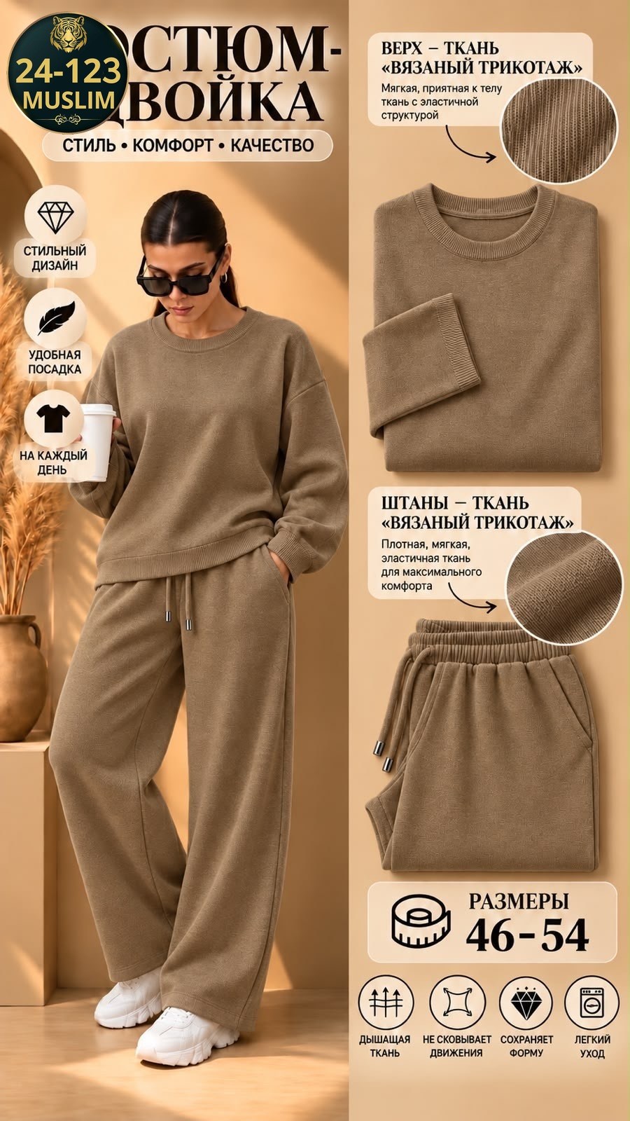 костюм с брюками трикотажный вязаный corline 260453474,трикотажные костюмы,костюм с широкими штанами,костюм с брюками,костюм с брюками палаццо